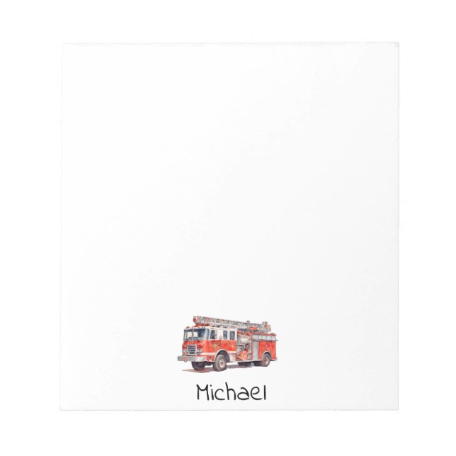 Bloco De Notas Caminhão de Bombeiros Vermelho Moderno Nome Person (Frente)