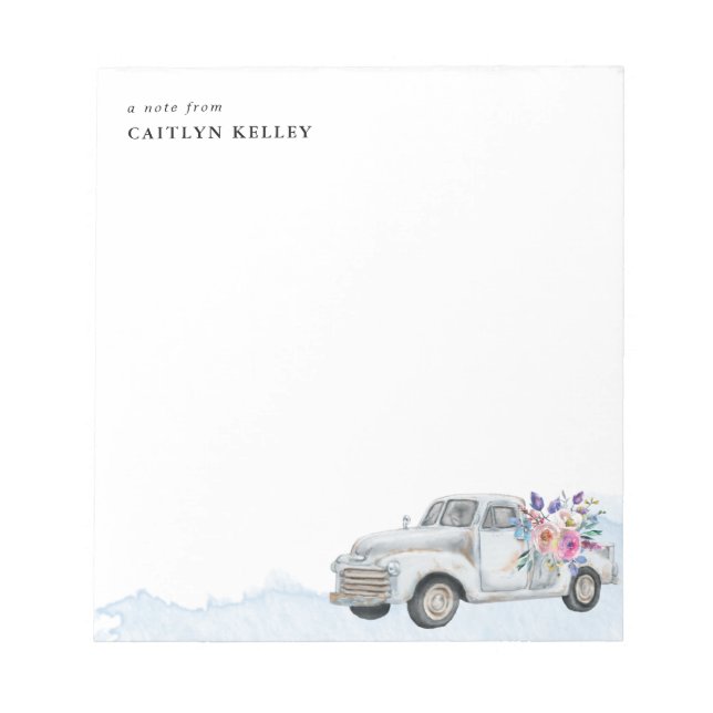 Bloco De Notas Caminhão e Flores de Fazenda, Blue Personalizado (Frente)