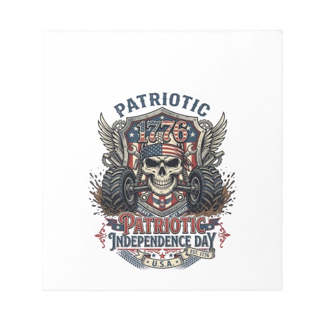 Bloco De Notas Caminhão Monstro Patriótico 1776 Off Road Skull Ca (Frente)