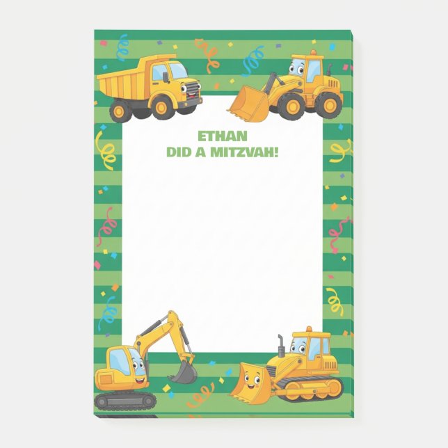 Bloco De Notas Caminhões de Construção Verdes Personalizados Mitz (Frente)