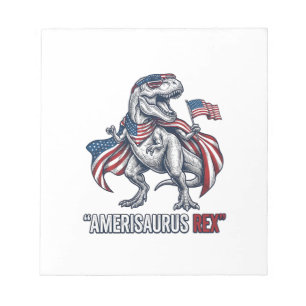 Bloco De Notas Camisa branca com design patriótico T-Rex Amerisau