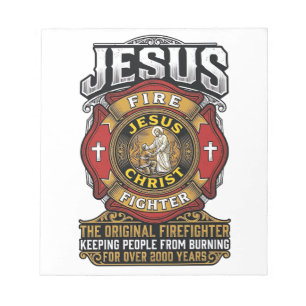 Bloco De Notas Camisa da Fé Cristã Vintage Jesus Bombeiro