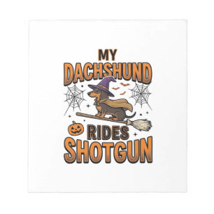 Bloco De Notas Camisa Dachshund Halloween Bruxa Vassoura Anda no 