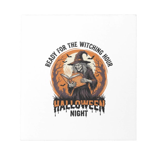 Bloco De Notas Camisa de Bruxa de Halloween Leitura de Spellbook  (Frente)