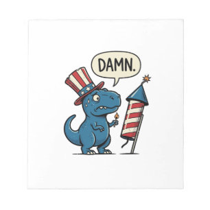 Bloco De Notas Camisa de Fogo Patriótica Divertida de T-Rex Desig