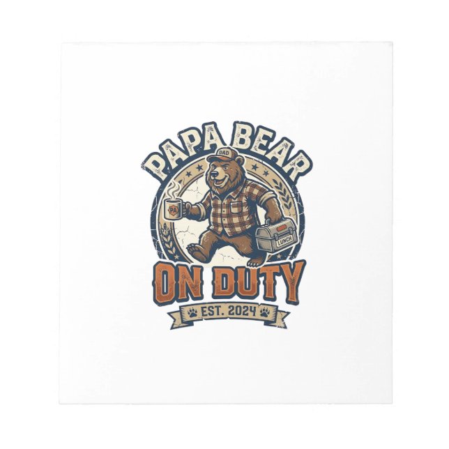 Bloco De Notas Camisa do Dia dos Pais Papai Urso de Serviço Roupa (Frente)