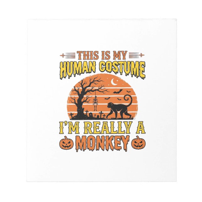 Bloco De Notas Camisa engraçada de macaco humano no Halloween Des (Frente)