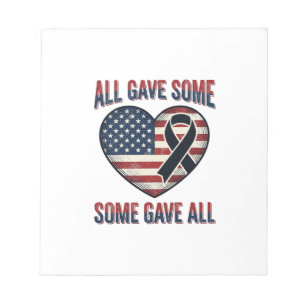 Bloco De Notas Camisa Patriótica Memorial Heart Ribbon Veterano D