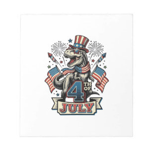 Bloco De Notas Camisa Patriótica T-Rex 4 de Julho Vintage Design_