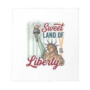 Bloco De Notas Camisa Patriótica Vintage Sweet Land of Liberty De