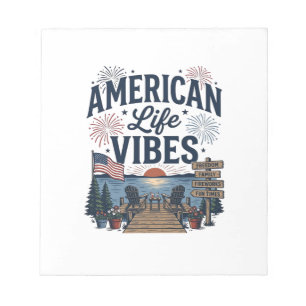 Bloco De Notas Camisa Vector do Lago Patriótico Vibes da Vida Ame