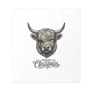 Bloco De Notas Camisa Vintage de Natal Alegre Cow Highland_1