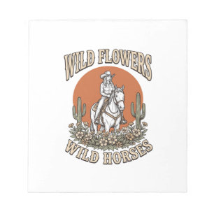 Bloco De Notas Camisas Western de Cowgirl Flores Selvagens Cavalo