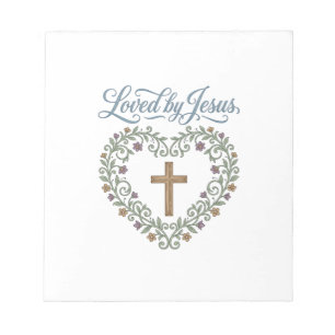 Bloco De Notas Camiseta Cristã Cruz Floral Amada por Jesus Desi