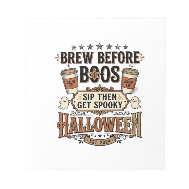 Bloco De Notas Camiseta de Café de Halloween Prepare Antes dos Fa (Frente)