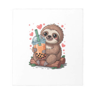 Bloco De Notas Camiseta de Sloth Bebendo Chá Boba Bubble Kawaii