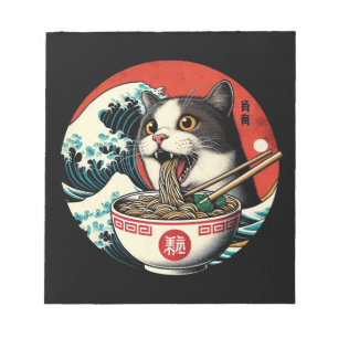 Bloco De Notas Camiseta Estilo Vintage de Arte Japonês Cat Ramen