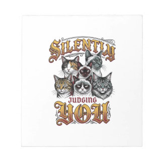 Bloco De Notas Camiseta Gráfica de Gato Vintage Julgando Você Sil