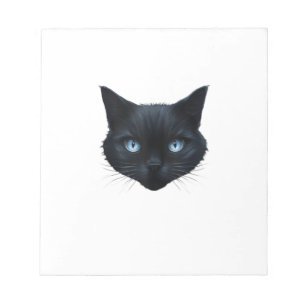 Bloco De Notas Camiseta Gráfica Rosto de Gato Preto Olhos Azuis G
