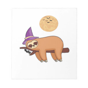 Bloco De Notas Camiseta Oversized de Bruxa de Halloween Sloth