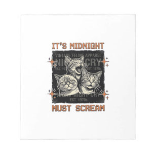 Bloco De Notas Camiseta Vintage de Gatos Gritando à Meia-Noite En