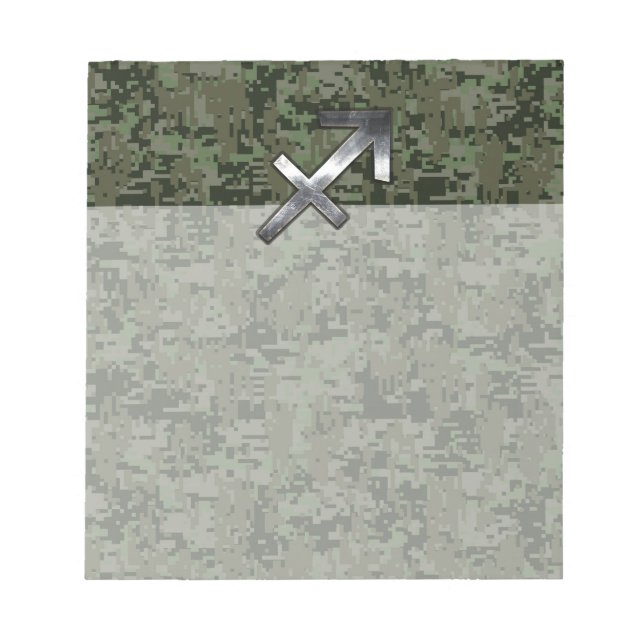 Bloco De Notas Camo Digital Silver Sagittarius Zodiac Woodland (Frente)
