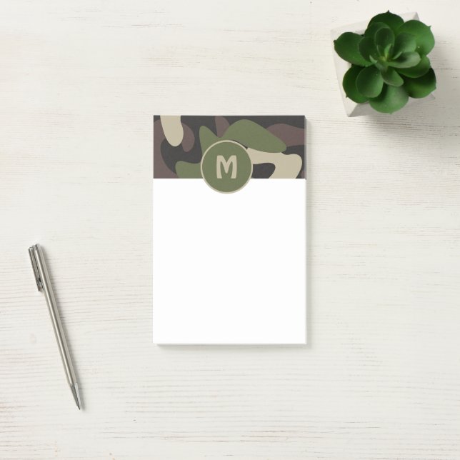 Bloco De Notas Camuflagem Militar Padrão Verde Castanho Monograma (Escritótio)