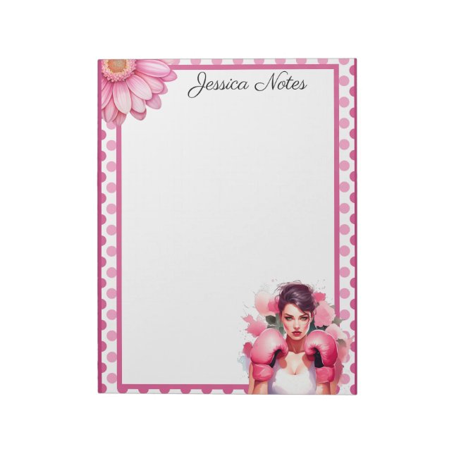 Bloco De Notas Cancer da mama floral, rosa e Bonito (Invertido)