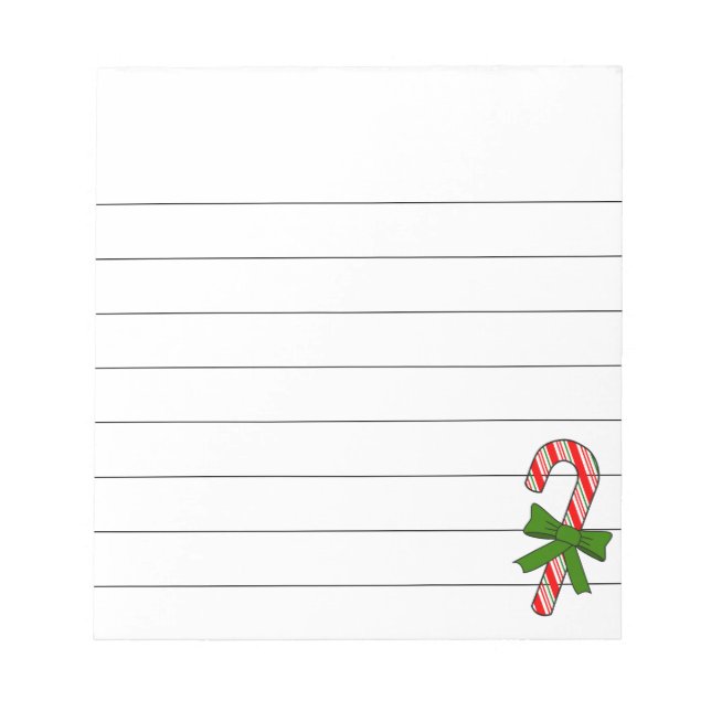 Bloco De Notas Candy Cane Green Ribbon Christmas Drawing Lined  (Frente)