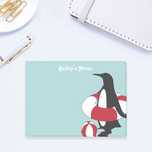 Bloco De Notas Caneta Personalizada Azul Claro Pinguim Cartoon Fo