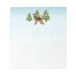 Bloco De Notas Cão Airedale Terrier Floresta de Inverno Nevado Fe
