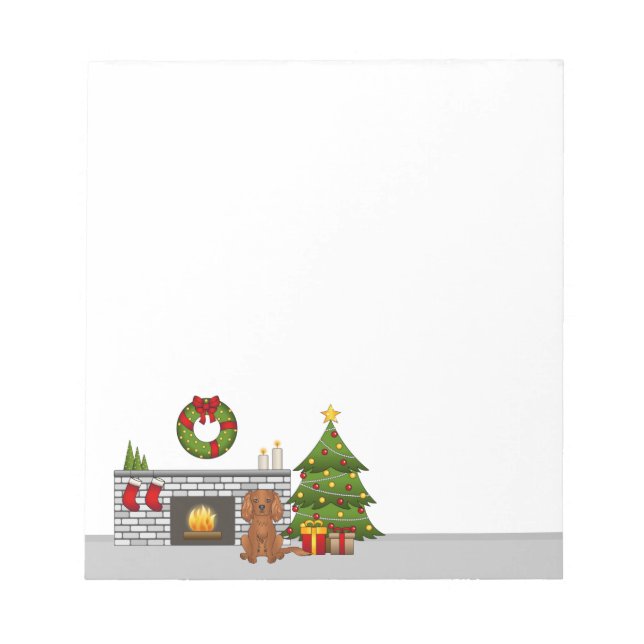 Bloco De Notas Cão Cavalier Ruby em uma Sala de Natal Festiva (Frente)