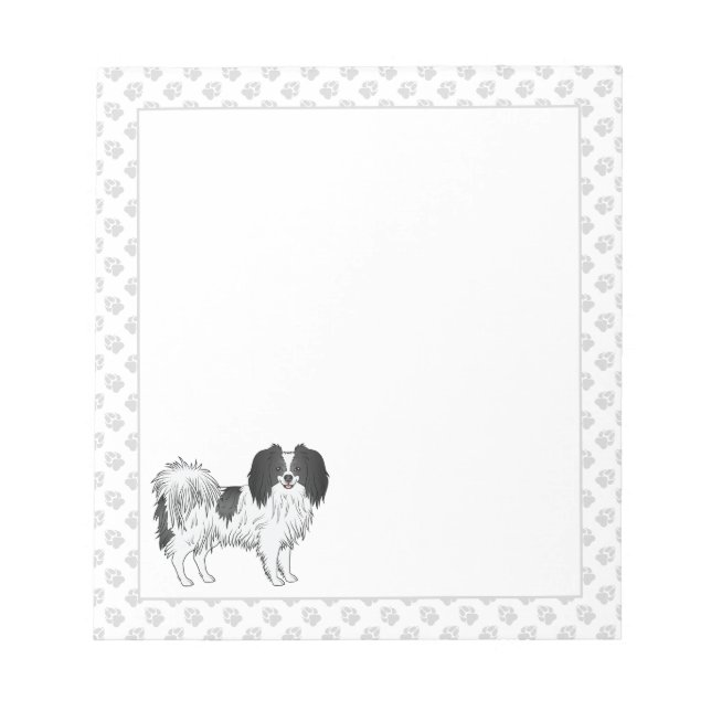 Bloco De Notas Cão de desenho Phalène preto e branco com patas ci (Frente)