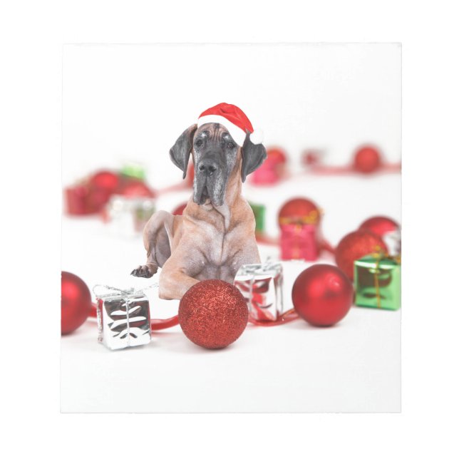 Bloco De Notas Cão Dogue Alemão com Enfeites de Natal Presentes (Frente)