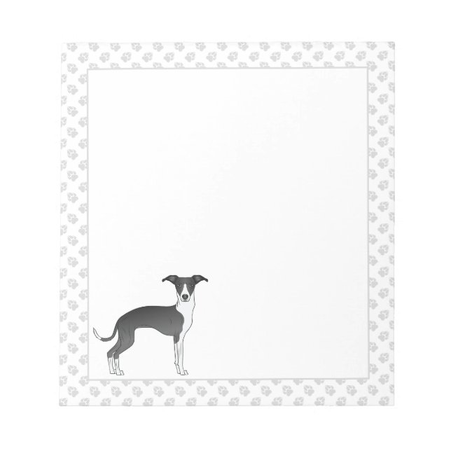 Bloco De Notas Cão Italiano Greyhound Preto e Branco com Patas (Frente)