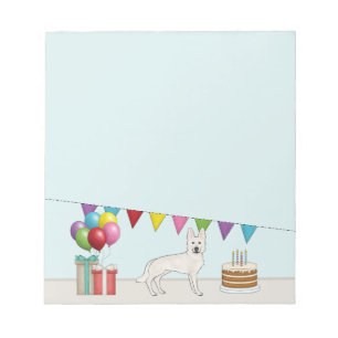 Bloco De Notas Cão Pastor Alemão Suíço Branco Aniversário Colorid