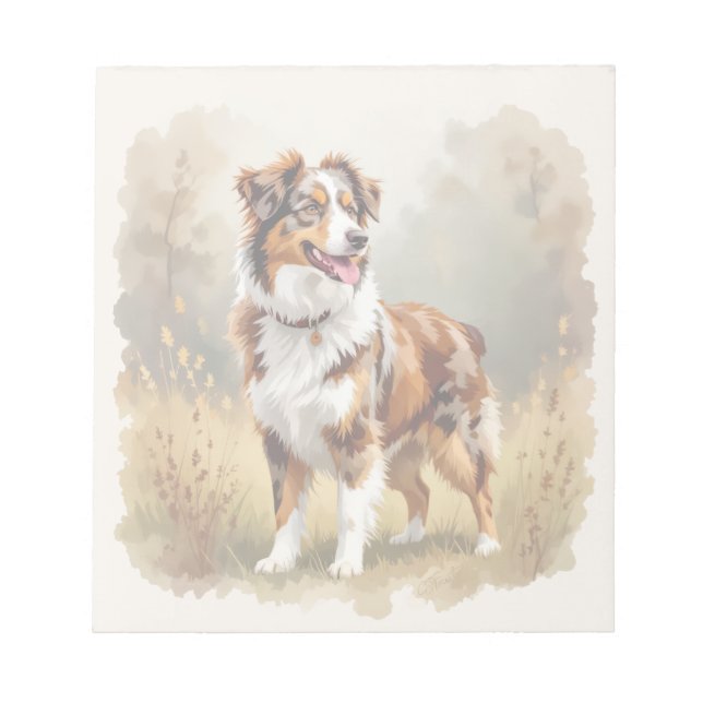 Bloco De Notas Cão Pastor Australiano Vermelho Merle Aussie (Frente)