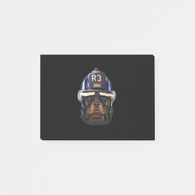 Bloco De Notas cão rottweiler que veste capacete de bombeiro (Frente)