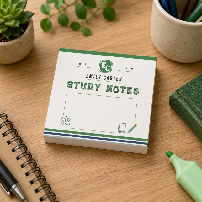 Bloco De Notas Capa Personalizada de Escola de Ciências Verde-Nav (Personalized Navy Green Science School Cover Post-it Notes
)