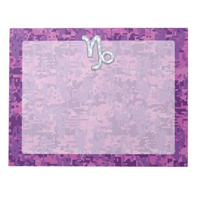 Bloco De Notas Capricorn Zodiac Symbol Fuchsia Digital Camouflage (Frente)