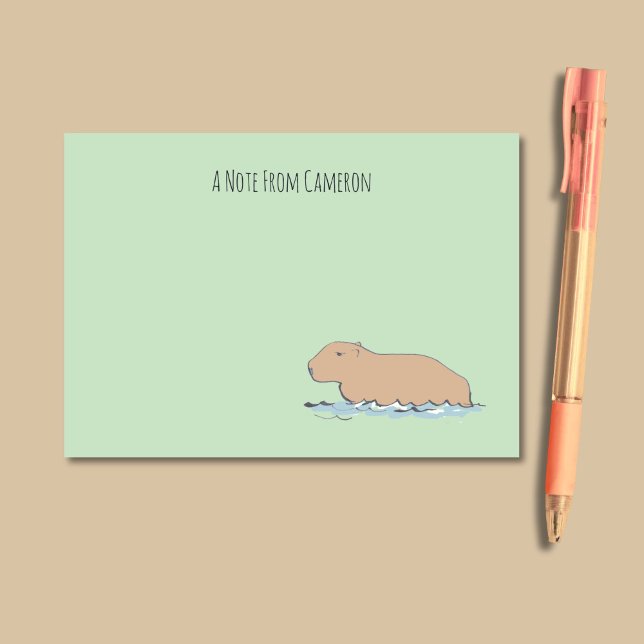 Bloco De Notas Capybara Cute Wildlife Zoo Animal Desenhada à Mão (These green personalized notes feature a hand-drawn capybara and humorous, vintage style typography.)