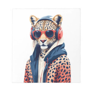 Bloco De Notas Caráter Legal e engraçado do Hoodie Vestindo Leopa