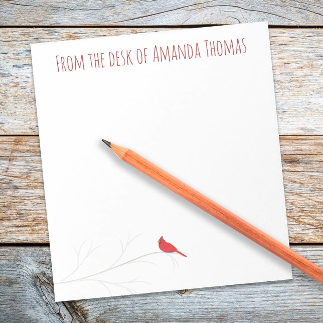 Bloco De Notas Cardeal Vermelho Simples Árvore de Bétula no Inver (Simple elegant red cardinal custom notepad)