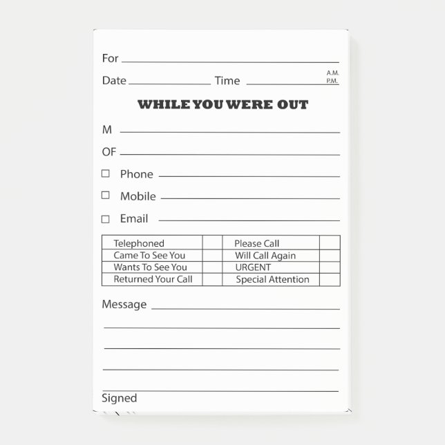 Bloco De Notas Cargo da mensagem de telefone é (Frente)