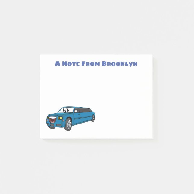 Bloco De Notas Caricatura azul-limusine e feliz (Frente)