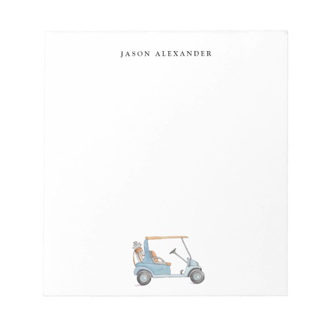 Bloco De Notas Carrinho de golfe azul aquarela Personalizado  (Frente)