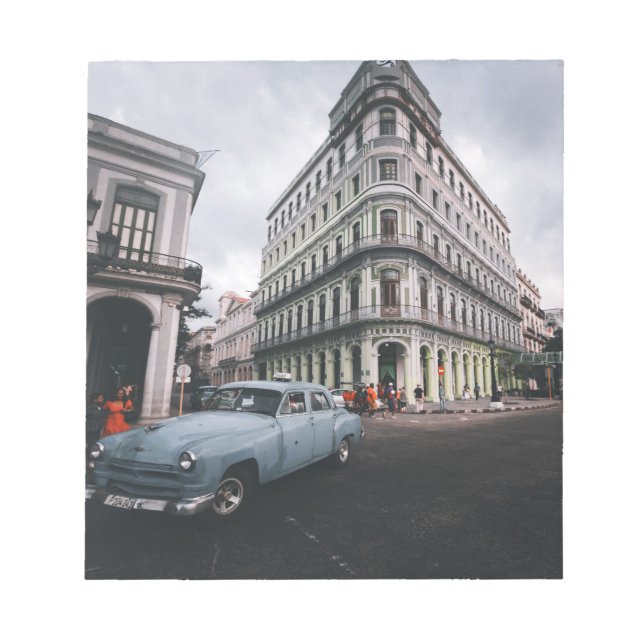 Bloco De Notas Carro vintage Clássico Azul Cityscape (Frente)