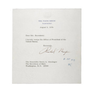 Bloco De Notas Carta de Renúncia de Richard M. Nixon 1974