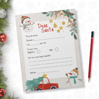 Bloco De Notas Carta para o Papai Noel - Boneco de Neve de Invern