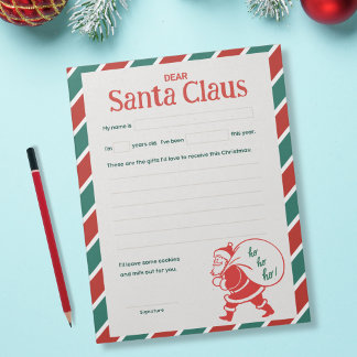 Bloco De Notas Carta para o Papai Noel - Faixa Clássica de Férias